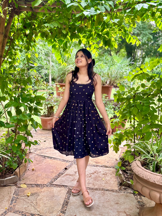 Shyam cotton Black Bandhani Strappy Dress