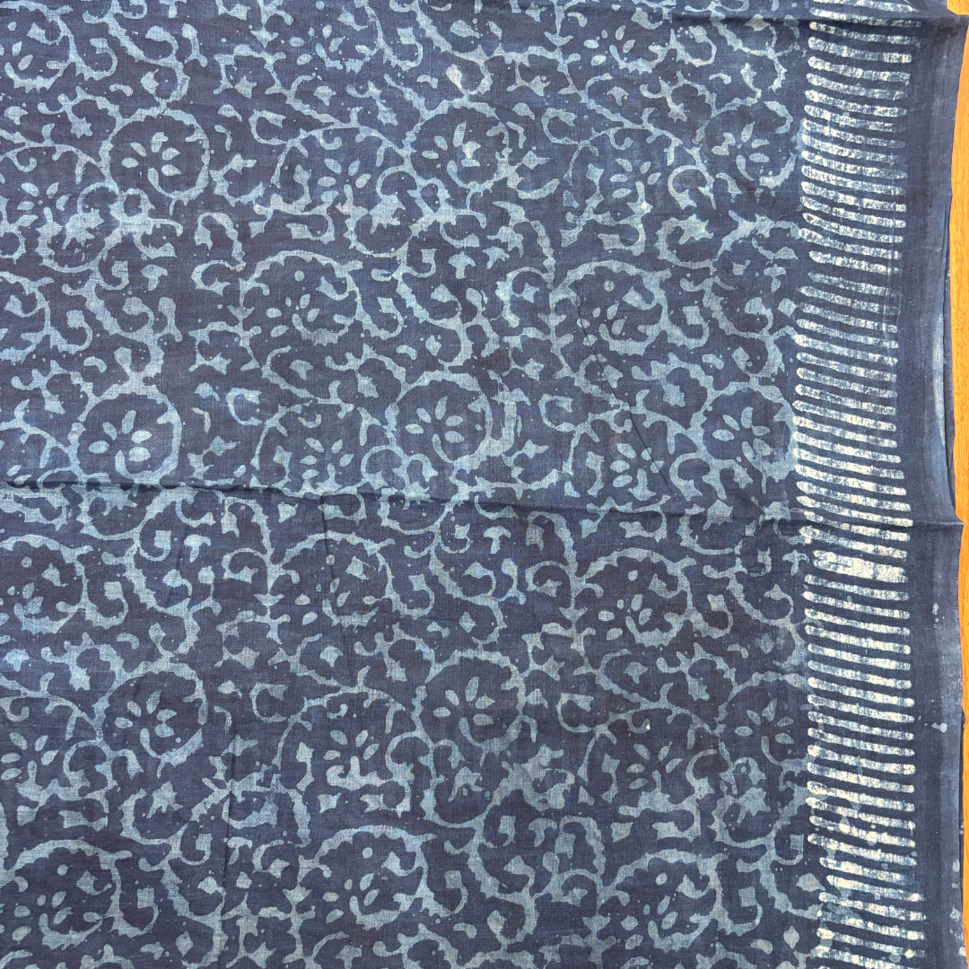 Indigo Hand Block Printed Cotton Saree