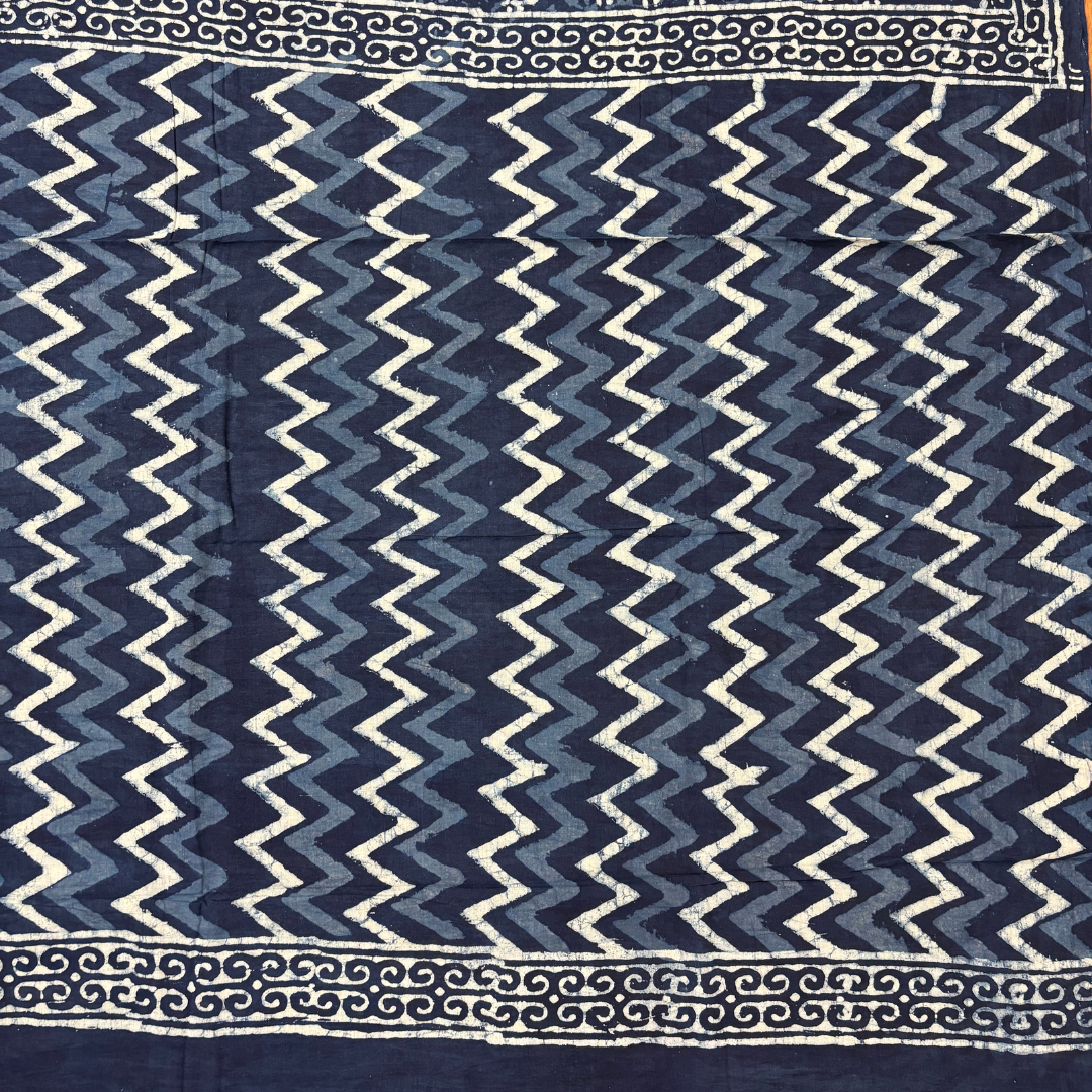 Indigo Hand Block Printed Cotton Saree