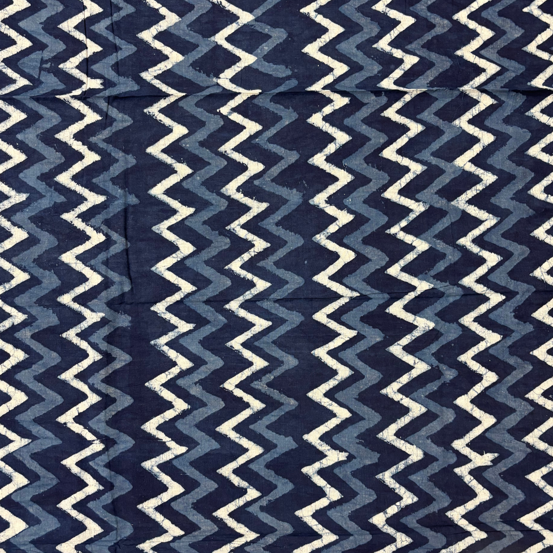 Indigo Hand Block Printed Cotton Saree