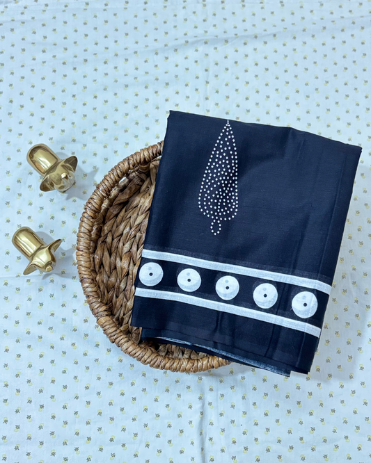 Elegant Black Cotton Printed Saree