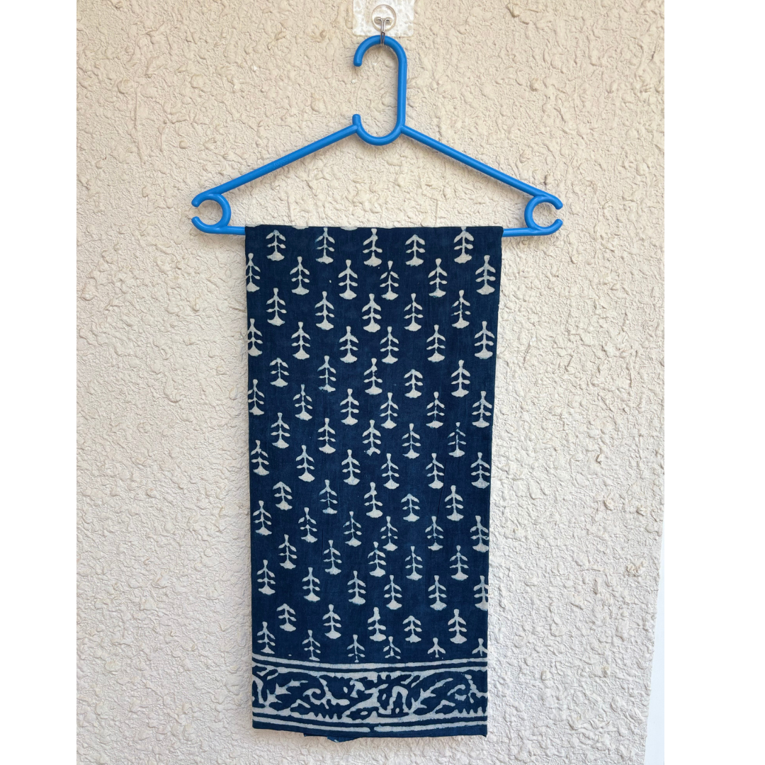 Indigo Hand Block Printed Cotton Saree