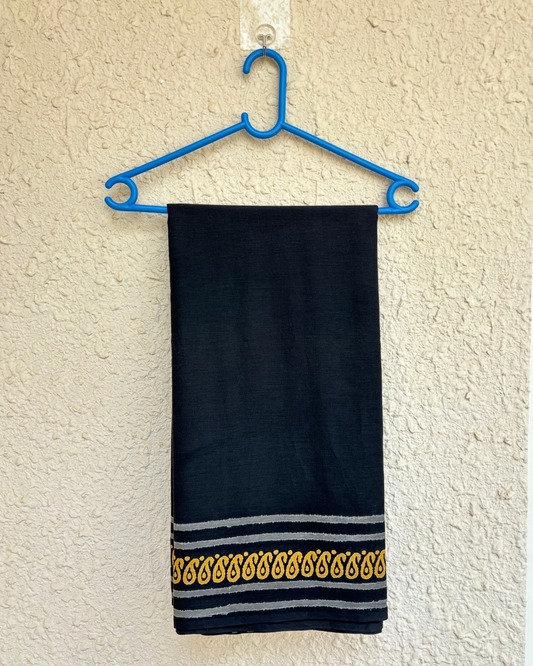 Classic Black Mul Cotton Saree with Mustard Border