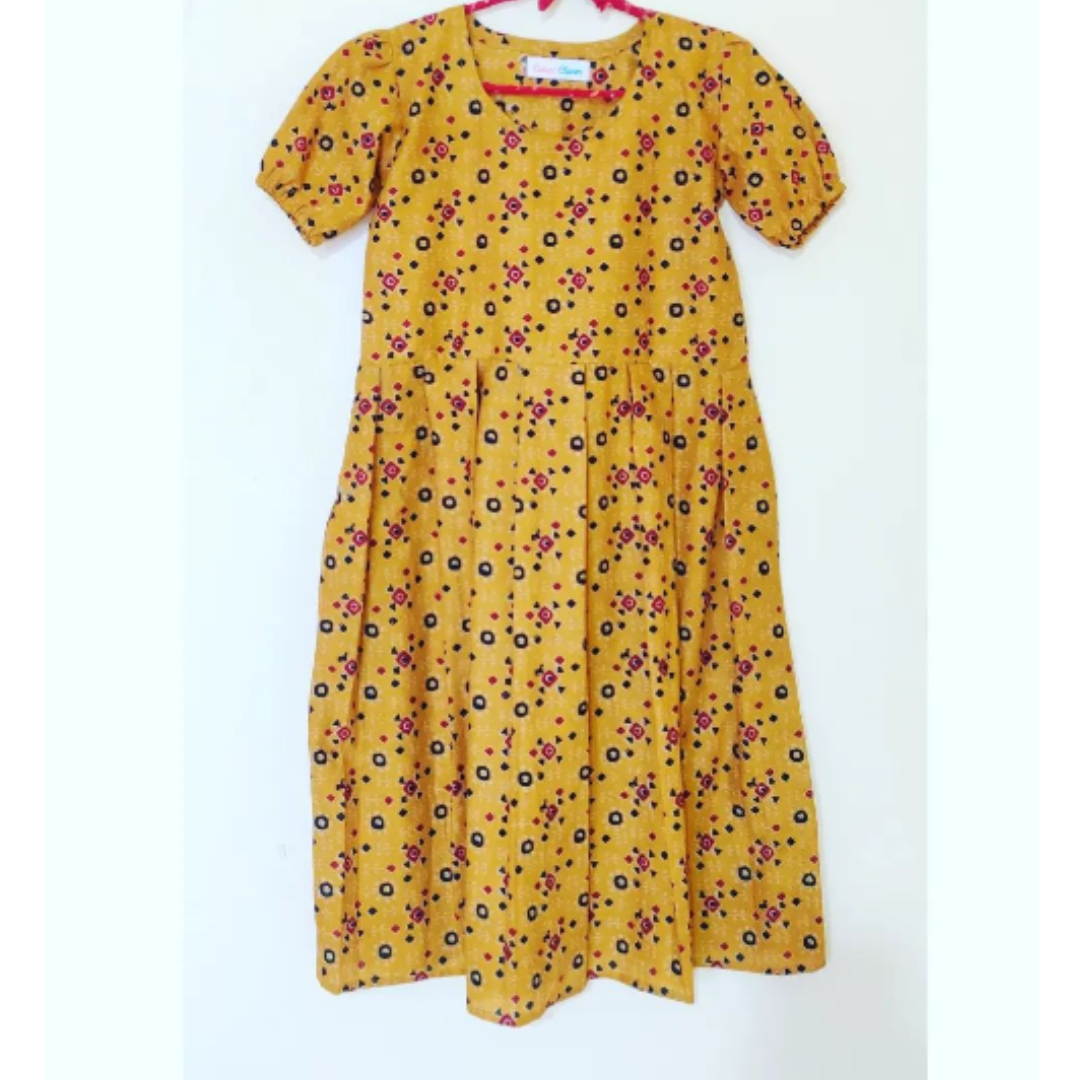yellow bandhani printed dress