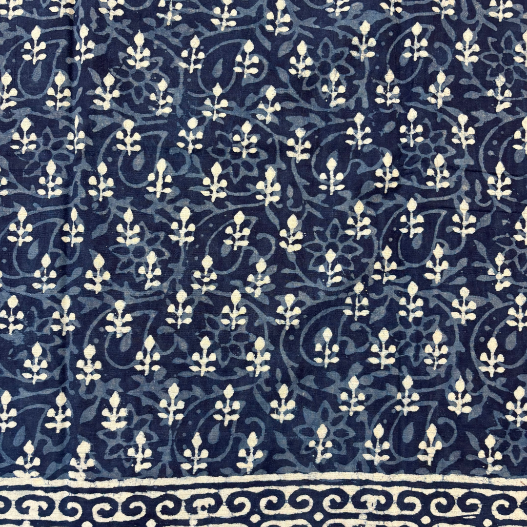 Indigo Hand Block Printed Cotton Saree