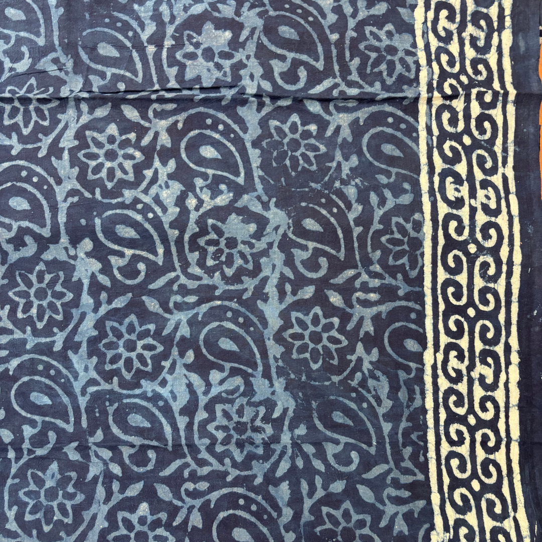 Indigo Hand Block Printed Cotton Saree