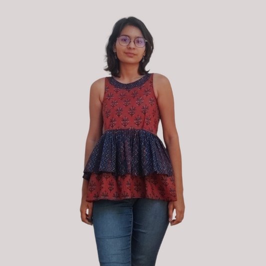 Red and Blue printed top