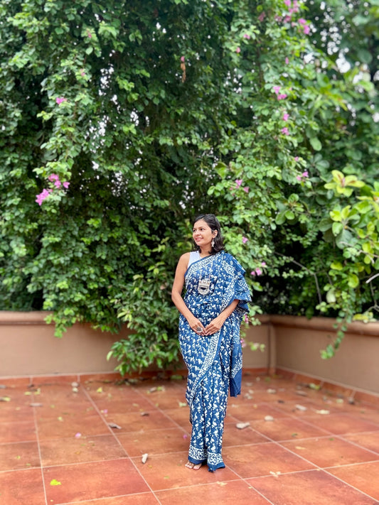 Indigo Duck Printed Cotton Saree