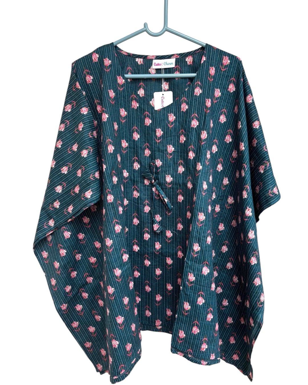 Mint Floral Kantha Printed Kaftan Set