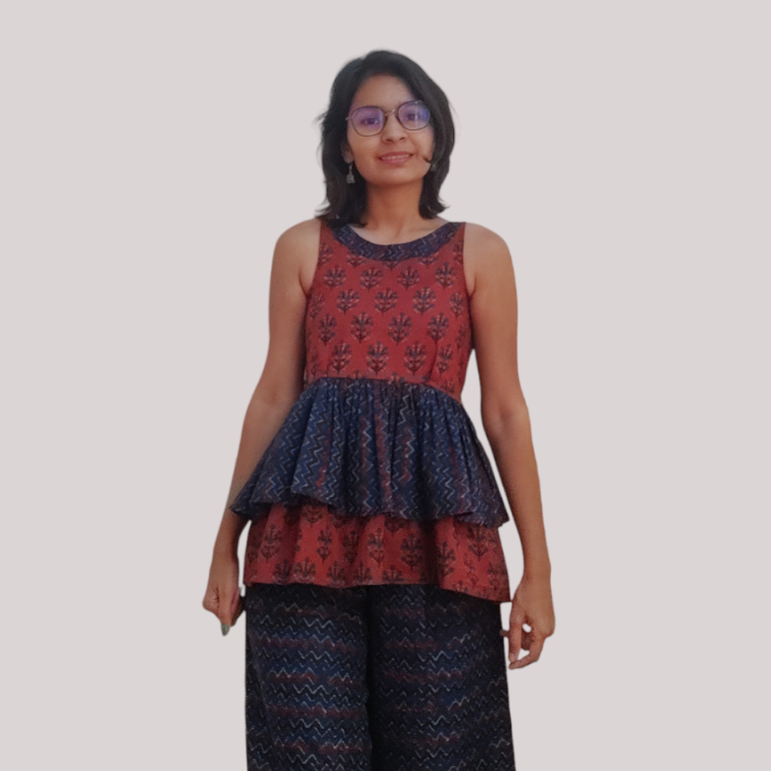 Red and Blue printed top