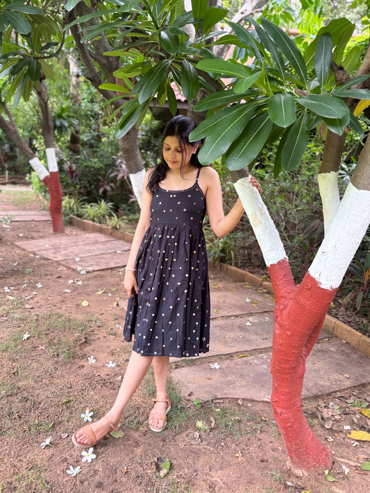 Shyam cotton Black Bandhani Strappy Dress