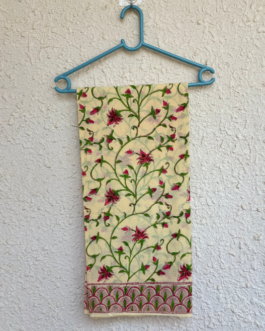 Floral Block Printed Cotton Saree