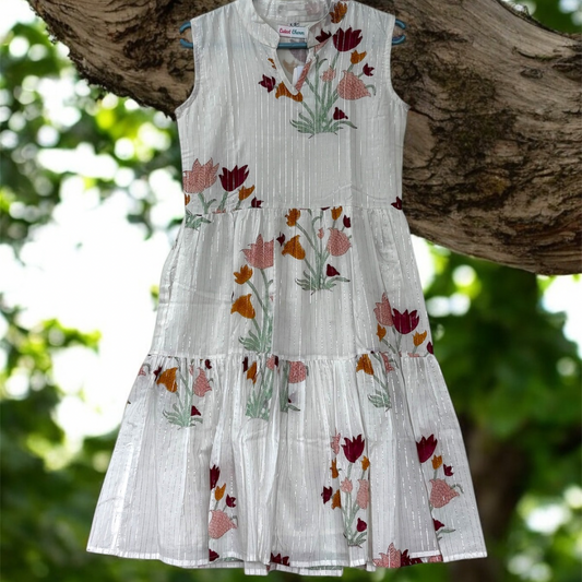 White Floral printed Tiered Dress