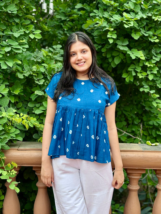 Leher  Bandhani cotton peplum top