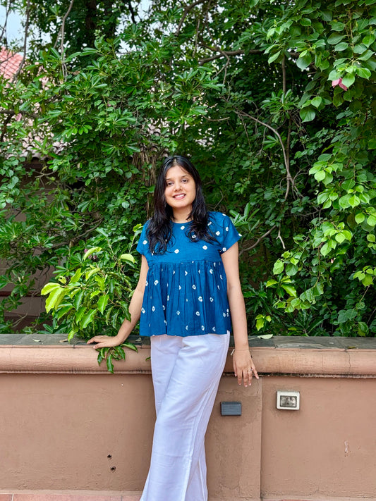 Leher  Bandhani cotton peplum top