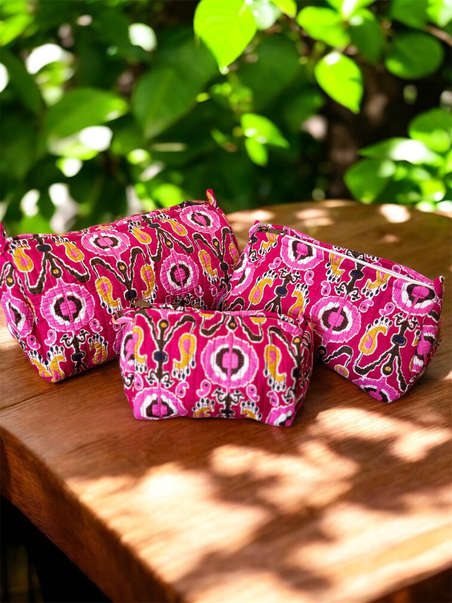 Block printed pouch set of 3