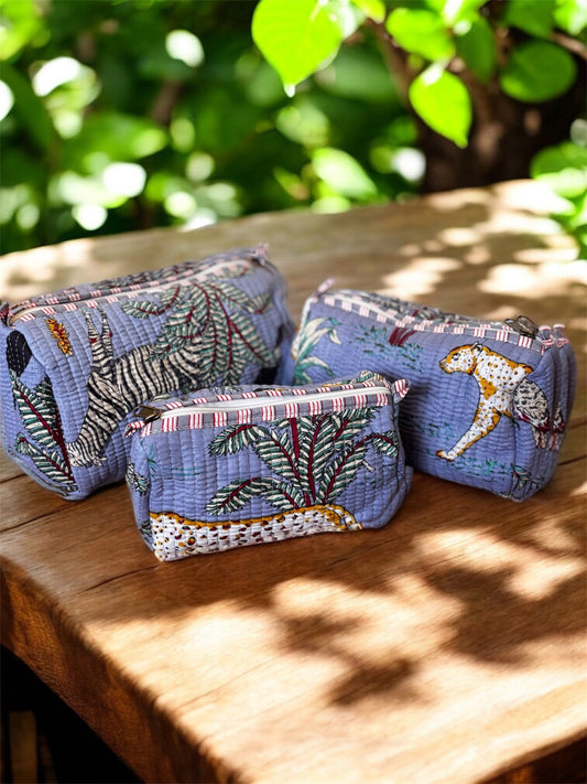 Block printed pouch set of 3