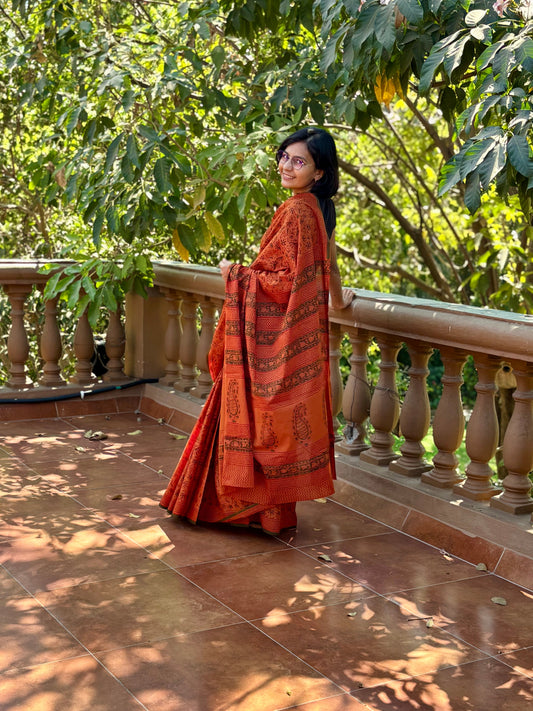 Hand-Block Printed cotton Saree.