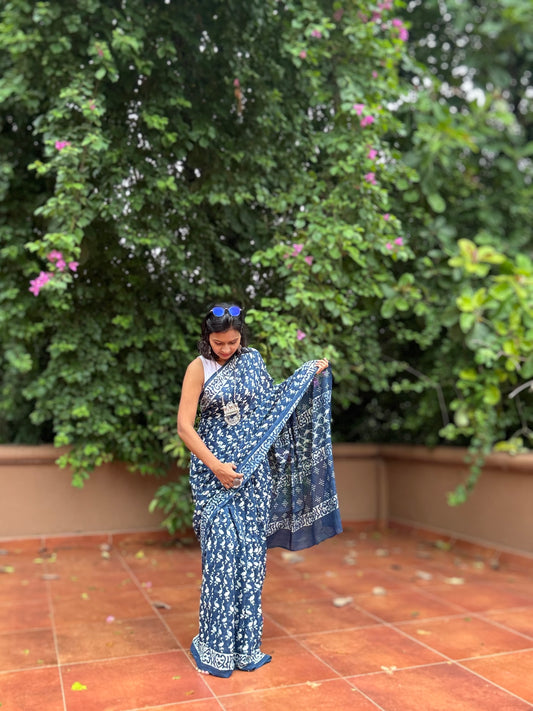 Indigo Duck Printed Cotton Saree