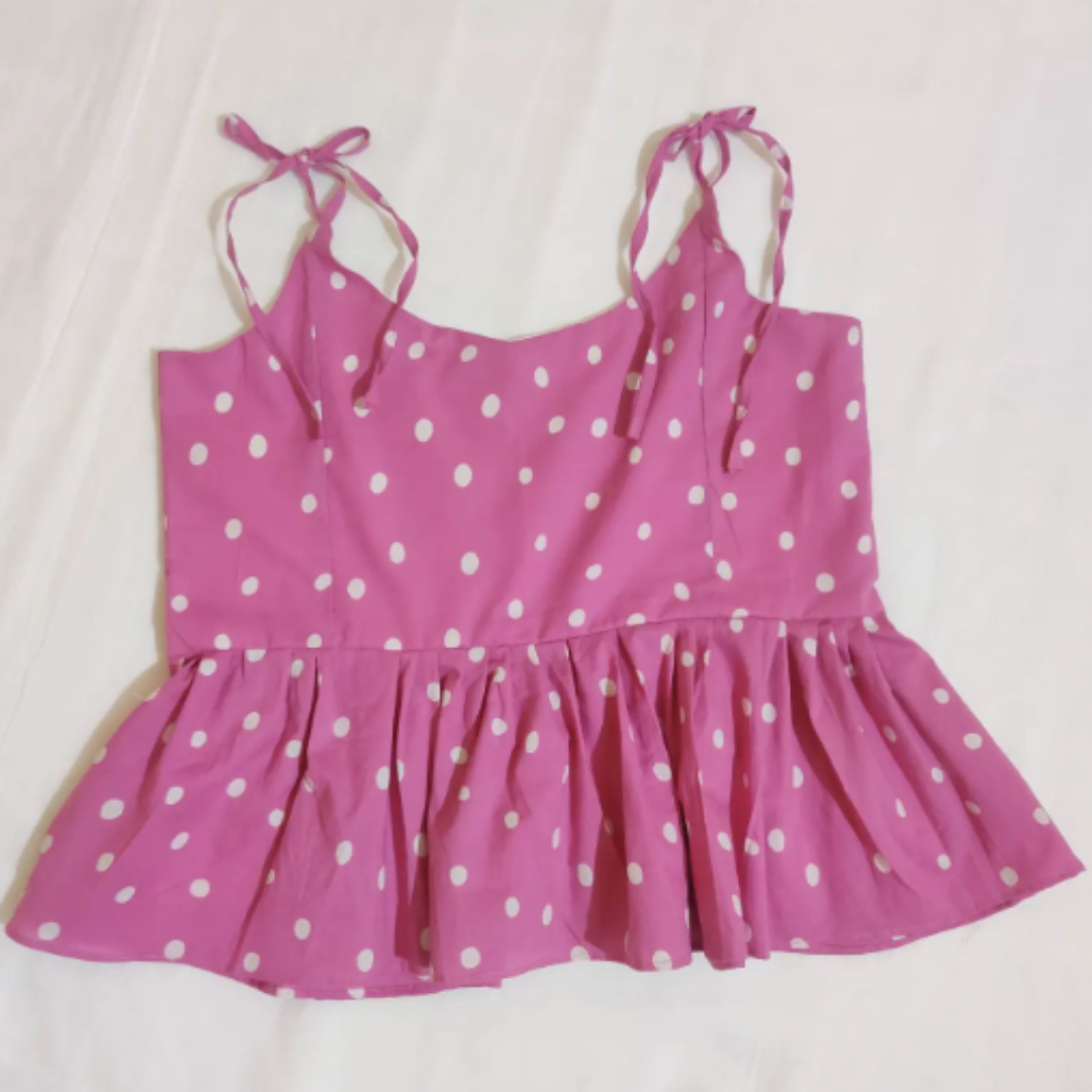 pink polka dot strappy crop top