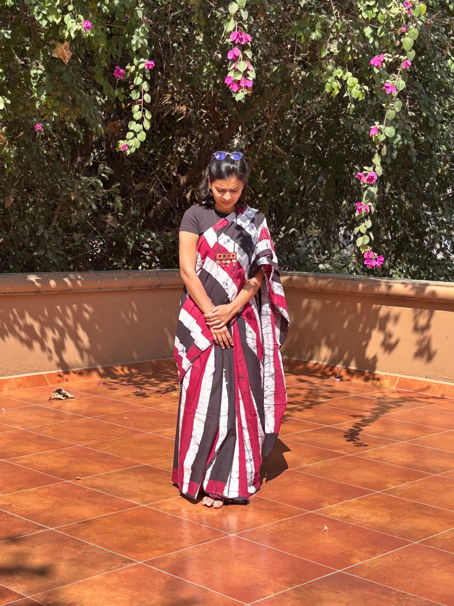 Geometric Batik Cotton Saree