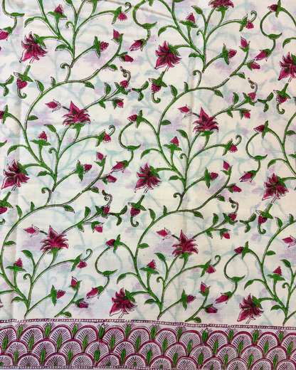 Floral Block Printed Cotton Saree