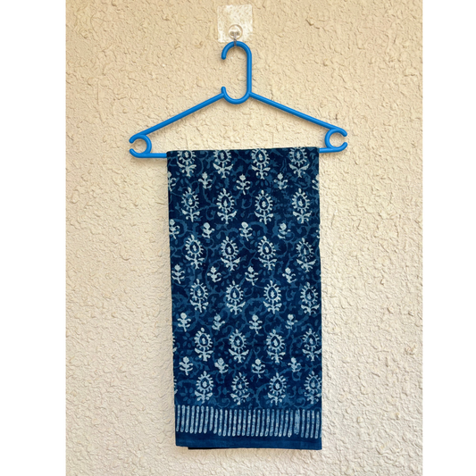 Indigo Hand Block Printed Cotton Saree