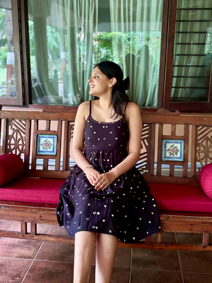Shyam cotton Black Bandhani Strappy Dress