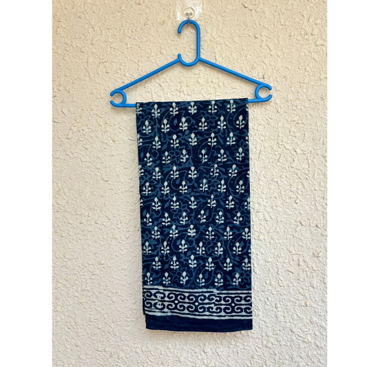 Indigo Hand Block Printed Cotton Saree