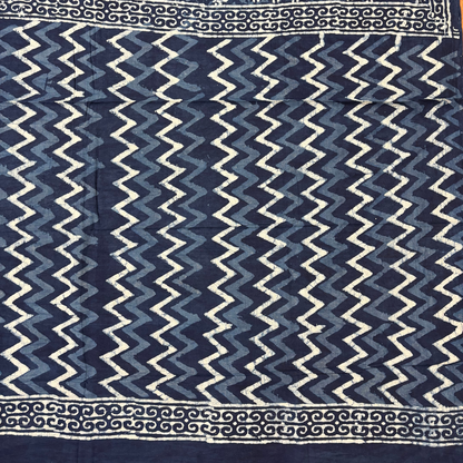 Indigo Hand Block Printed Cotton Saree