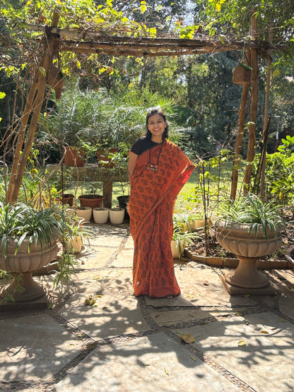Terracotta Hand-Block printed Saree