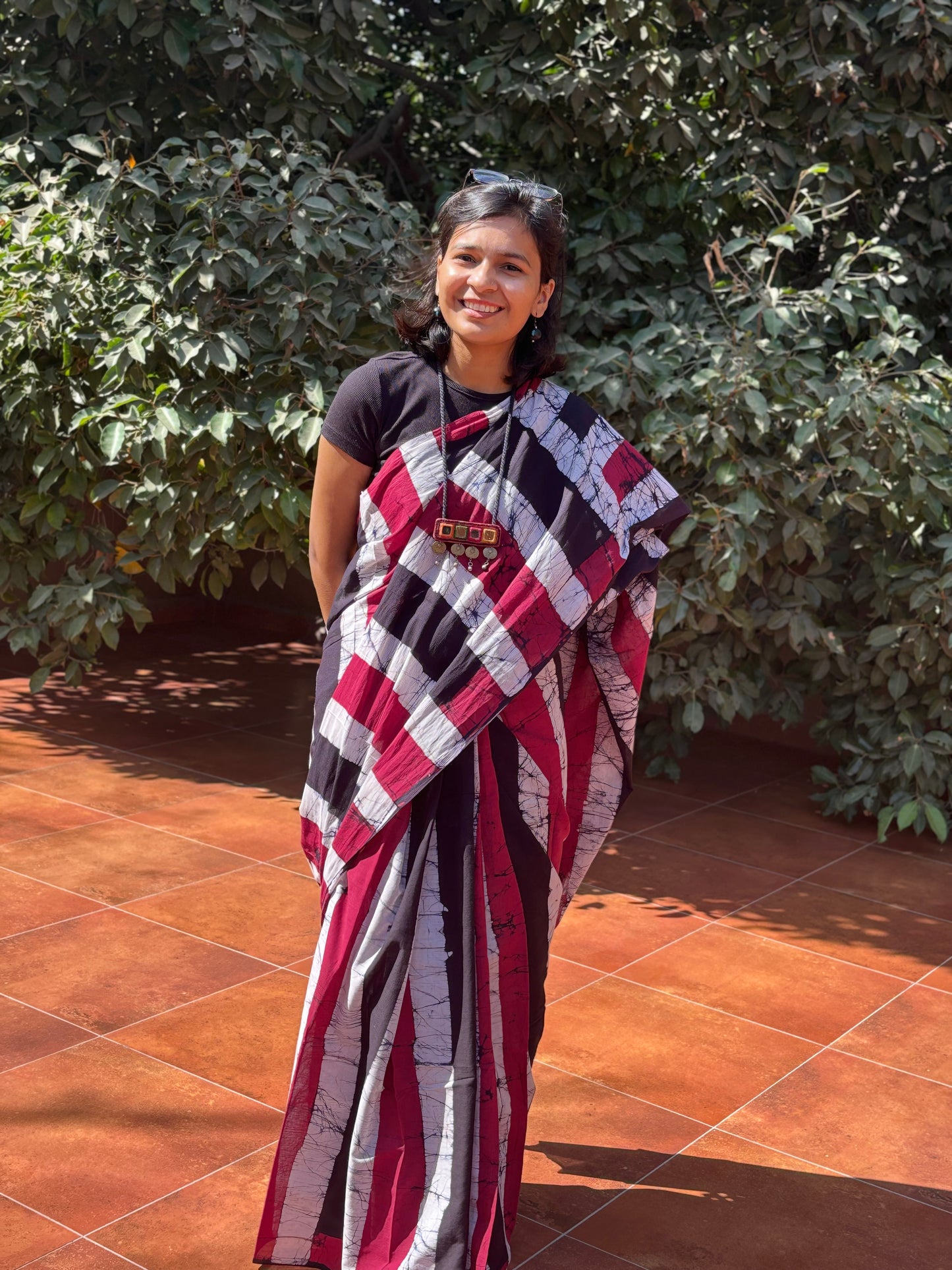 Geometric Batik Cotton Saree