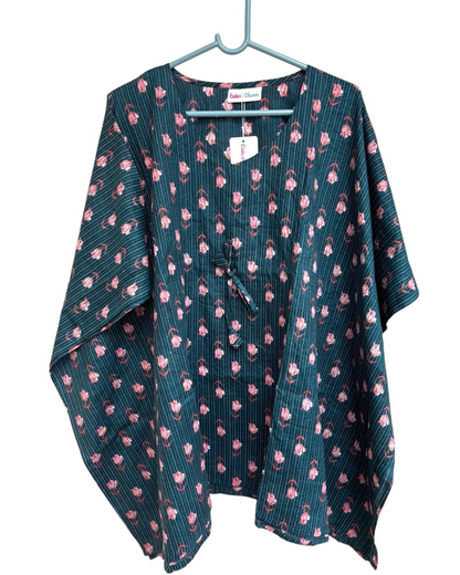 Mint Floral Kantha Printed Kaftan Set