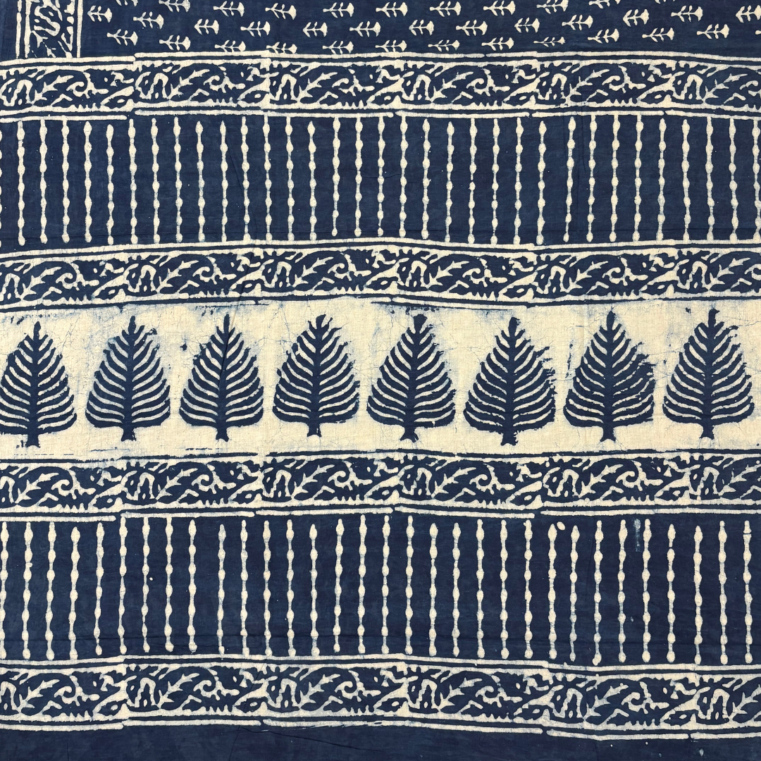 Indigo Hand Block Printed Cotton Saree
