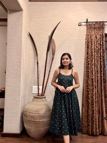Bahar cotton Green Bandhani Strappy Dress