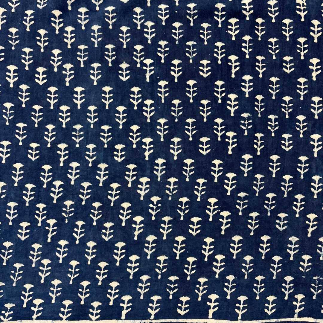 Indigo Hand Block Printed Cotton Saree