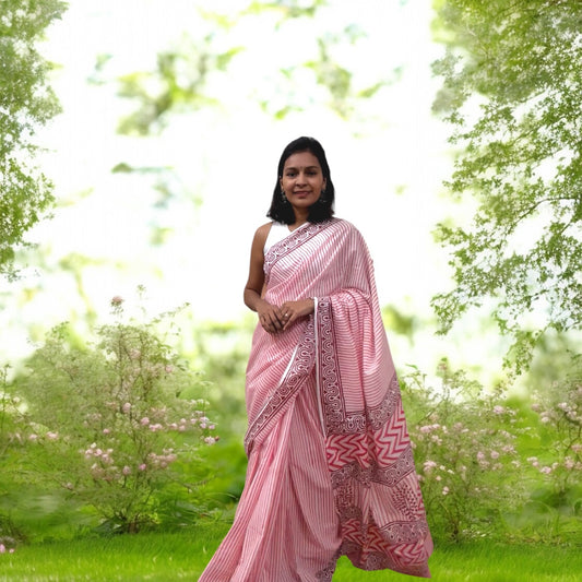 Pink Stripe Cotton Saree