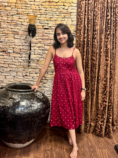 Gulab cotton Red Bandhani strappy dress