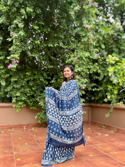Indigo Duck Printed Cotton Saree