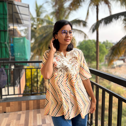 Multicolor Zigzag Stripe Cotton Short Kurti