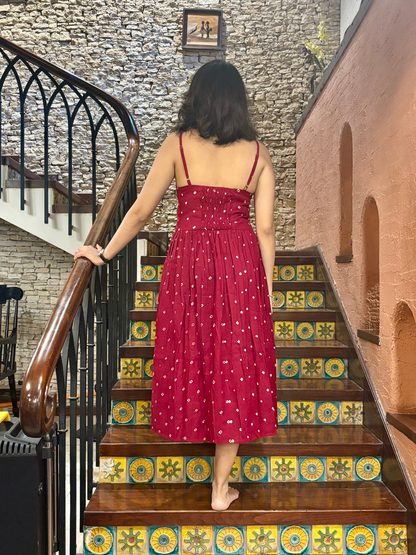 Gulab cotton Red Bandhani strappy dress