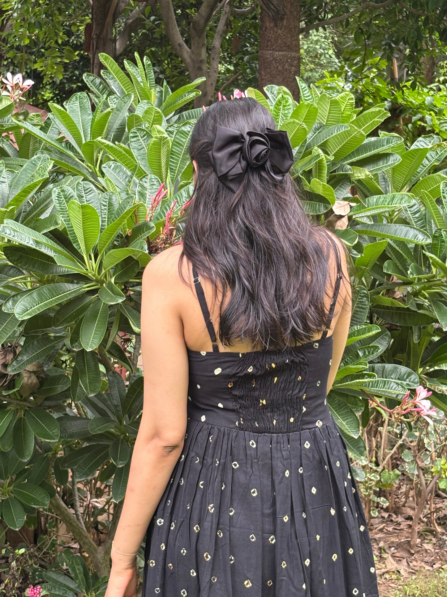 Shyam cotton Black Bandhani Strappy Dress