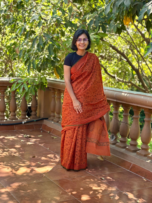 Hand-Block Printed cotton Saree.