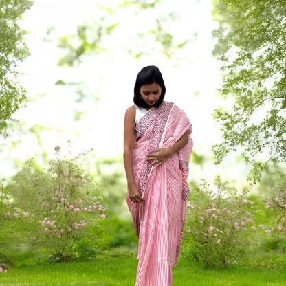 Pink Stripe Cotton Saree