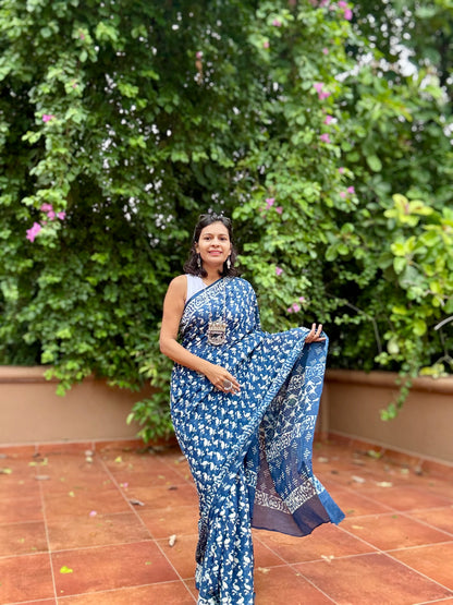 Indigo Duck Printed Cotton Saree